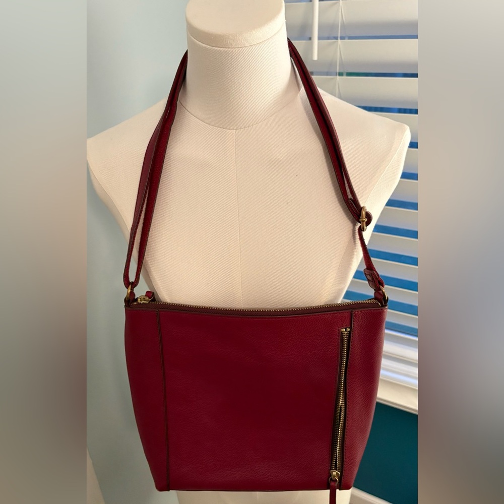 Fossil Deep Red Leather Crossbody Bag
